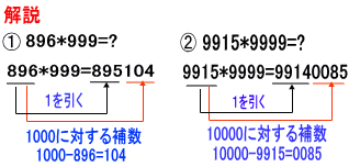 インド式掛け算（9…9の掛け算）