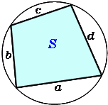 円に内接する四角形の面積 4辺から 高精度計算サイト