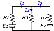 電気回路（電源2個と抵抗3個）